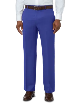 Classic Fit Wool Gabardine Flat Front Pants - Indigo